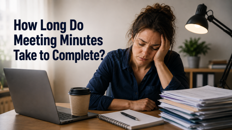 Tired minute taker sitting at a desk